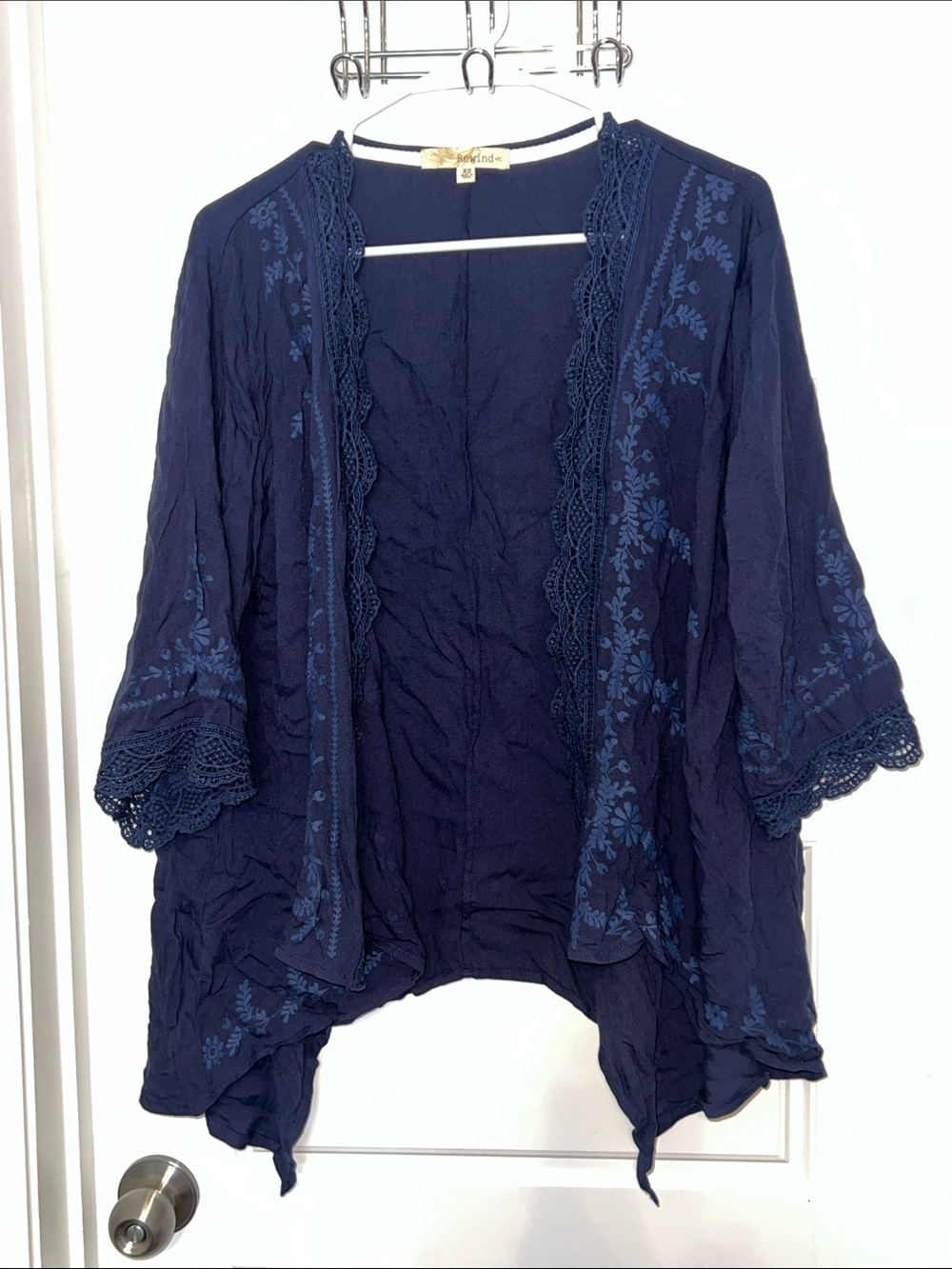 Rewind Navy Blue Embroidered Swim Coverup